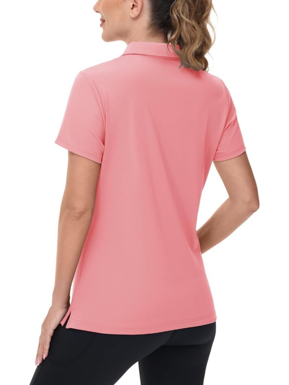 Women's 12-pink V-Neck Polo Shirts UPF50+ Short Sleeve Golf Collared Tops - Picture 2 of 6